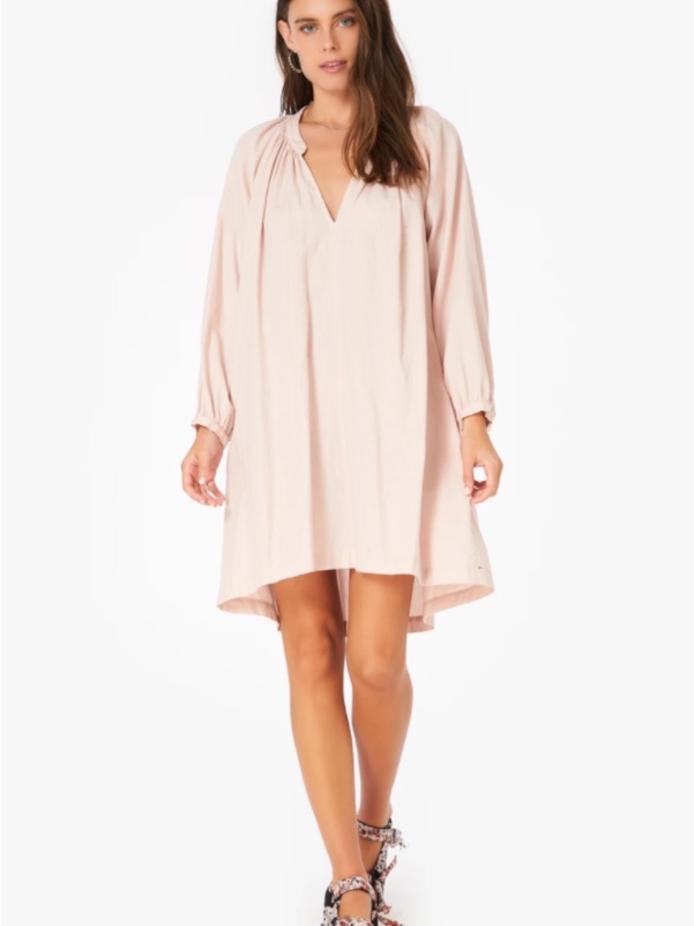 XiRENA Pale Pink V-Neck Mini Swing Dress